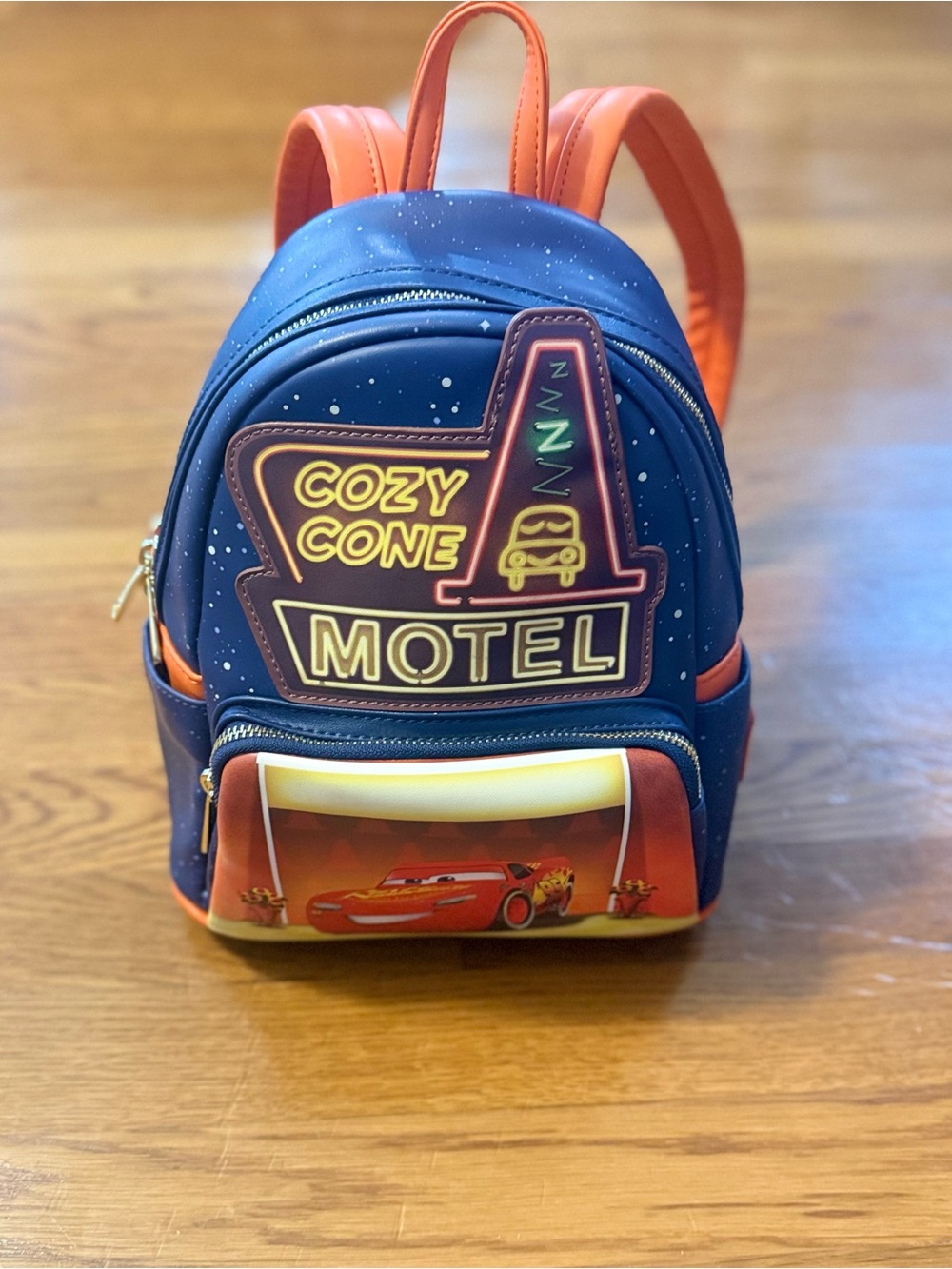 Loungefly Disney Pixar Cars Cozy Cone Motel Glow in Dark Mini Backpack Lightni